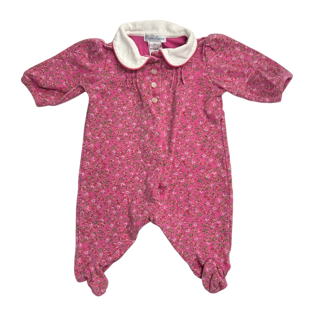 Ralph Lauren Floral Peter Pan Collar Footie Romper 3M Pink Cottagecore Preppy